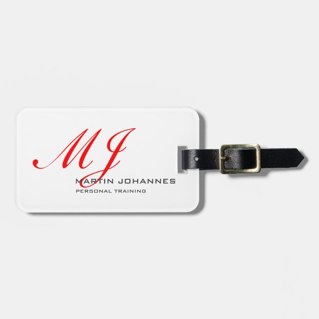 Étiquette À Bagage Monogramme rouge blanc Gris personnel formateur mo (Devant horizontal)