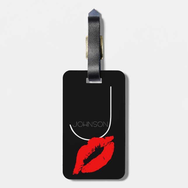 Étiquette À Bagage Monogramme rouge de Johnson de rouge à lèvres de (Dos Vertical)