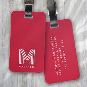 Étiquette À Bagage Monogramme rouge élégant minimaliste moderne