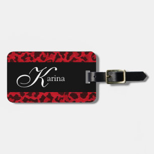 Étiquette À Bagage Monogramme rouge impertinent de léopard