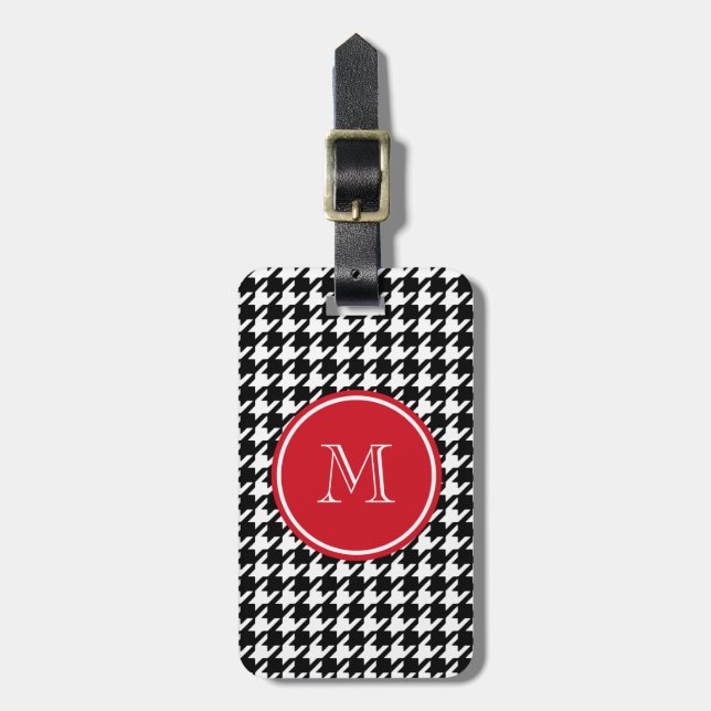 Étiquette À Bagage Monogramme rouge noir et blanc (Devant Vertical)