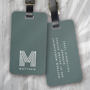 Étiquette À Bagage Monogramme Sage Vert élégant minimaliste moderne