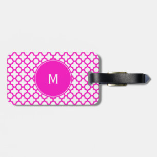 Étiquette À Bagage Monogramme Shocking rose Quatrefoil Motif