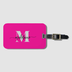 Étiquette À Bagage Monogramme Silver rose noir personnel
