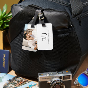 Étiquette À Bagage Monogramme simple en couple moderne avec photo