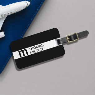 Étiquette À Bagage Monogramme simple en noir blanc
