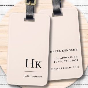 Étiquette À Bagage Monogramme Simple Moderne Élégant Bleu Rose Classi