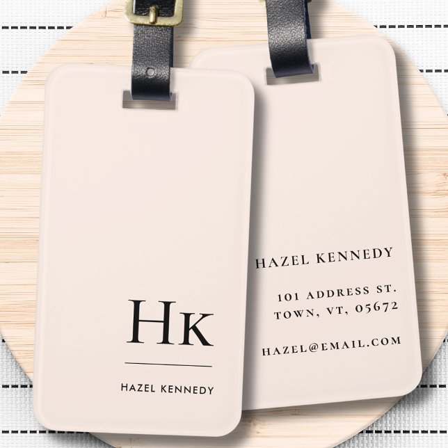 Étiquette À Bagage Monogramme Simple Moderne Élégant Bleu Rose Classi (Créateur téléchargé)