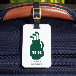 Étiquette À Bagage Monogramme Sport de Golf Vert Moderne