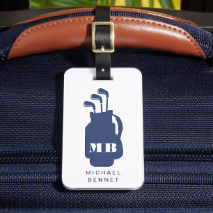 Étiquette À Bagage Monogramme Sport Golf Bleu Moderne