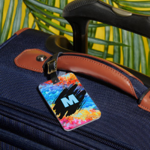 Étiquette À Bagage Monogramme sur fond abstrait arc-en-ciel