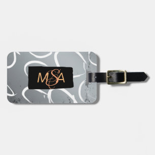 Étiquette À Bagage Monogramme sur fond argent noir avec cercles blanc