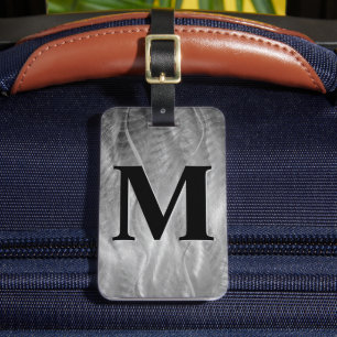 Étiquette À Bagage Monogramme sur métal argenté brossé abstrait