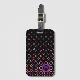 Étiquette À Bagage Monogramme Tendance Cercles colorés sur Noir