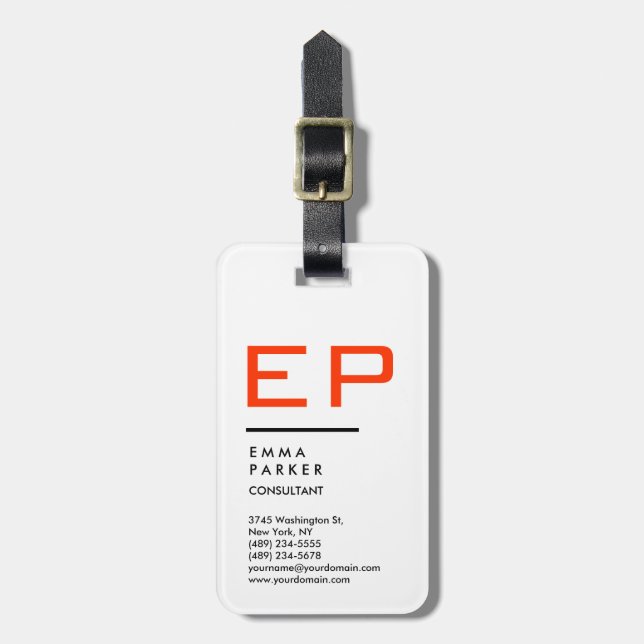 Étiquette À Bagage Monogramme tendance noir blanc (Devant Vertical)