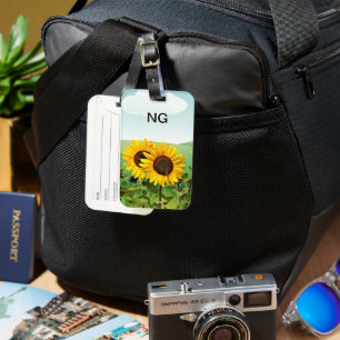 Étiquette À Bagage Monogramme Tournesol Fleur jaune Voyage