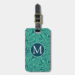 Étiquette À Bagage Monogramme tropical du motif   de feuille de