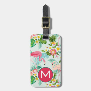 Étiquette À Bagage Monogramme tropical vintage de fleurs et d'oiseaux