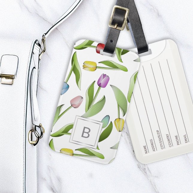 Étiquette À Bagage Monogramme Tulipe colorée moderne (Créateur téléchargé)