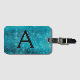 Étiquette À Bagage Monogramme Turquoise Blue Sparkle Twinkle Sparkle