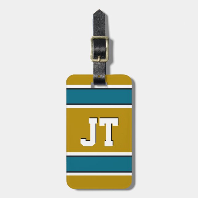 Étiquette À Bagage Monogramme turquoise et Gold Sport (Devant Vertical)