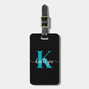 Étiquette À Bagage Monogramme Turquoise noir