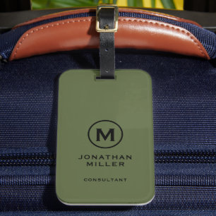 Étiquette À Bagage Monogramme typographique minimal vert olive