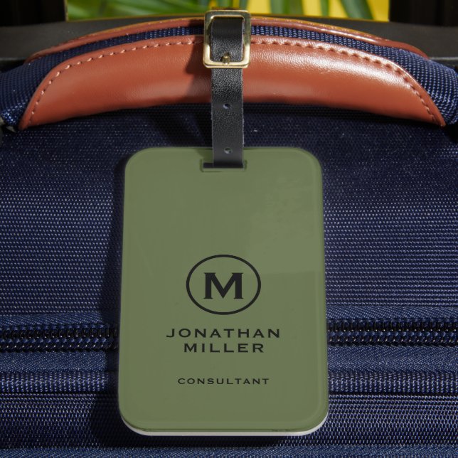 Étiquette À Bagage Monogramme typographique minimal vert olive (Insitu Rectoal 2)