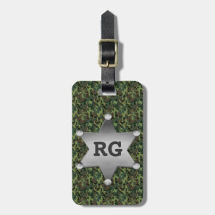 Étiquette À Bagage Monogramme vert d'insigne de shérif de motif de