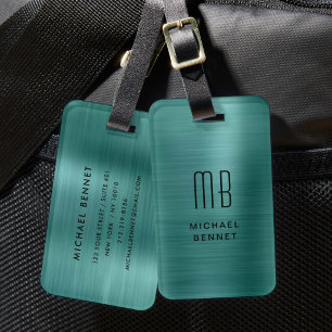 Étiquette À Bagage Monogramme Vert Émeraude Moderne