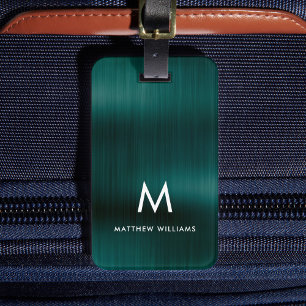 Étiquette À Bagage Monogramme Vert Faux Métal Acier Stylisé Personnal