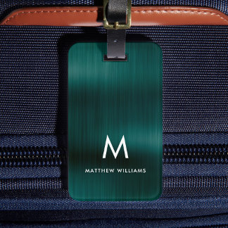 Étiquette À Bagage Monogramme Vert Faux Métal Acier Stylisé Personnal
