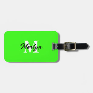 Étiquette À Bagage Monogramme vert néon Nom personnalisé initial lumi