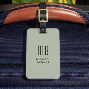 Étiquette À Bagage Monogramme vert Sage moderne