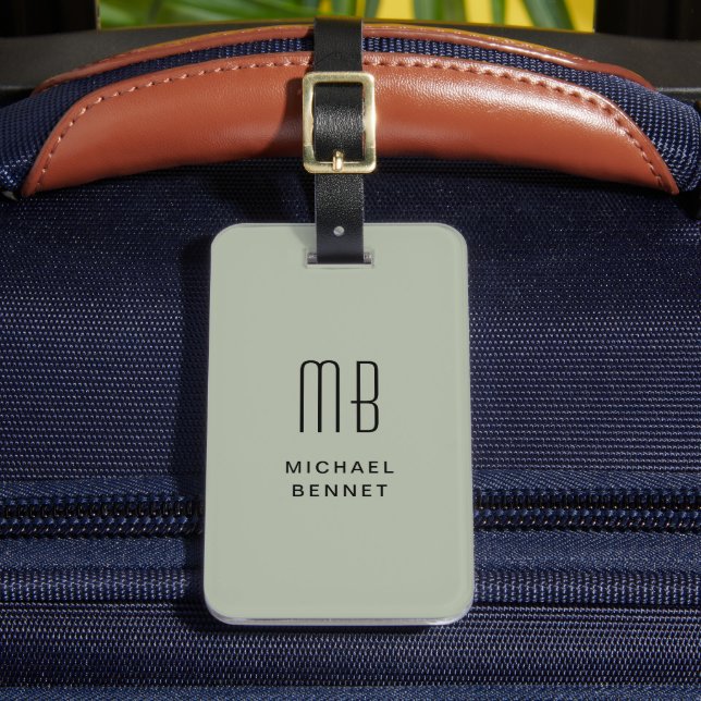 Étiquette À Bagage Monogramme vert Sage moderne (Insitu Rectoal 2)