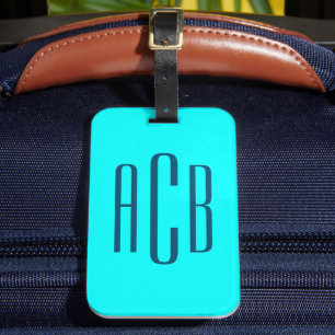 Étiquette À Bagage Monogramme vertical à 3 lettres de couleur bleu tu