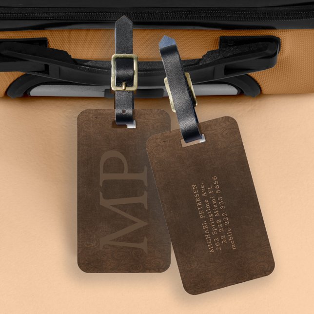 Étiquette À Bagage Monogramme vintage marron look élégant (Créateur téléchargé)