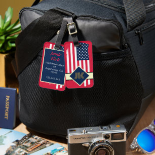 Étiquette À Bagage monogramme vintage US Flag personnalisation person