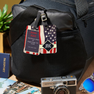 Étiquette À Bagage monogramme vintage US Flag personnalisation person