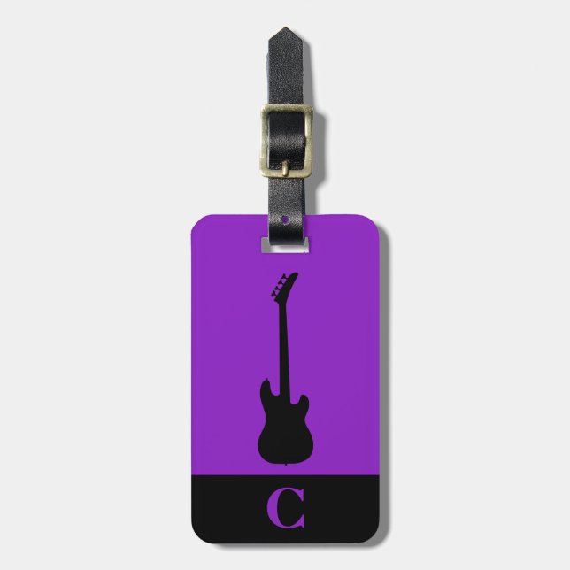 Étiquette À Bagage Monogramme Voyage Musique basse électrique Guitare (Devant Vertical)