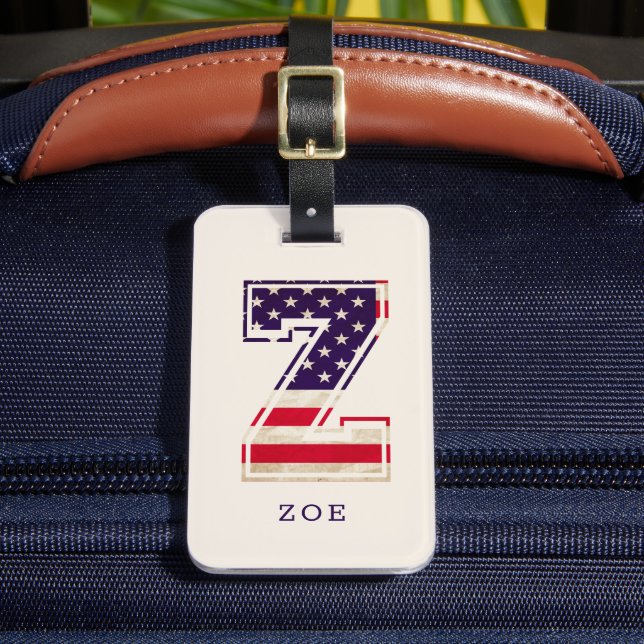 Étiquette À Bagage Monogramme Z Drapeau USA Moderne (Insitu Rectoal 2)