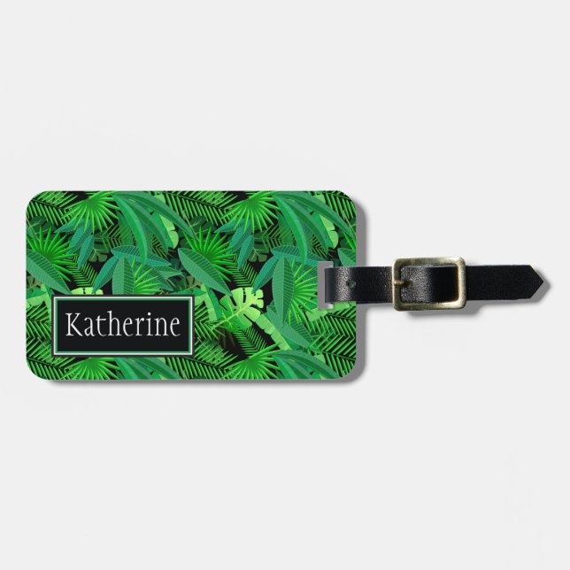Étiquette À Bagage Monogrammes Feuilles De Palmiers Tropicaux (Devant horizontal)