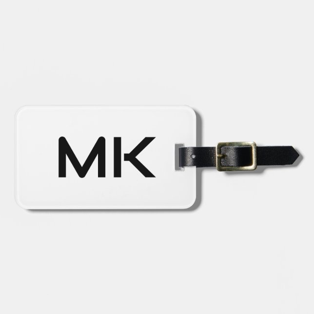 Étiquette À Bagage Monogrammes Initiales Nom Cadeau Favoriser Noir Bl (Devant horizontal)