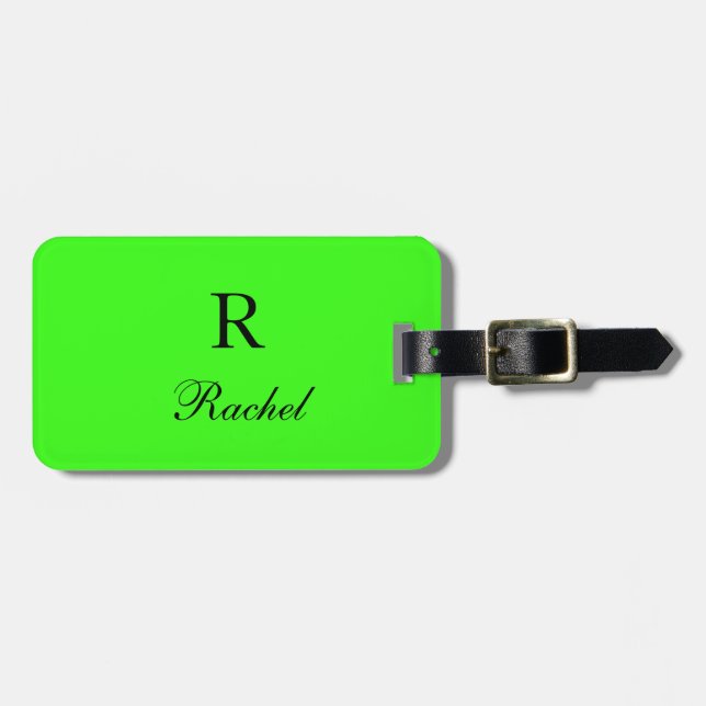 Étiquette À Bagage Monogrammes Initiales Nom Modèles Neon Green Moder (Devant horizontal)