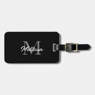 Étiquette À Bagage Monogrammes Nom personnalisé Noir Blanc Moyenne Mi