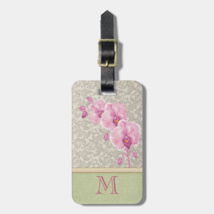 Étiquette À Bagage Monographie d'orchidée damassée, élégante et jolie