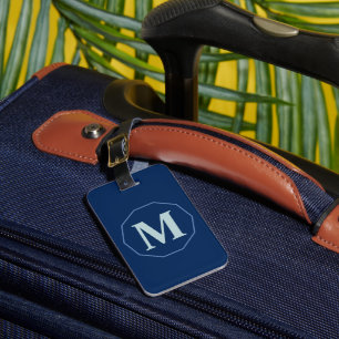 Étiquette À Bagage Monographie élégante bleu marine personnalisée