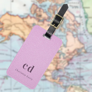 Étiquette À Bagage Monographie en cuir rose