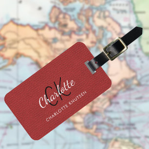 Étiquette À Bagage Monographie en cuir rouge