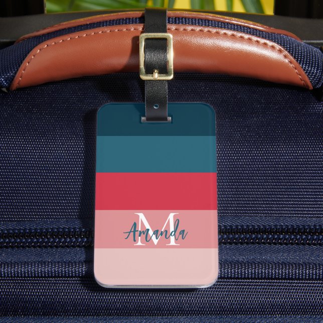 Étiquette À Bagage Monographie horizontale moderne rose et bleu (Insitu Rectoal 2)